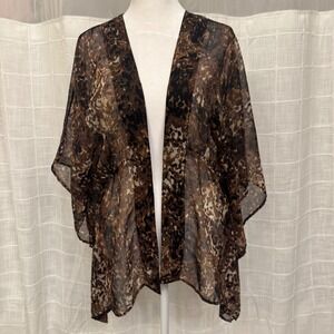 Ingredients Womens Sheer Animal Print Kimono Wrap Brown Tan Open Front Layer
